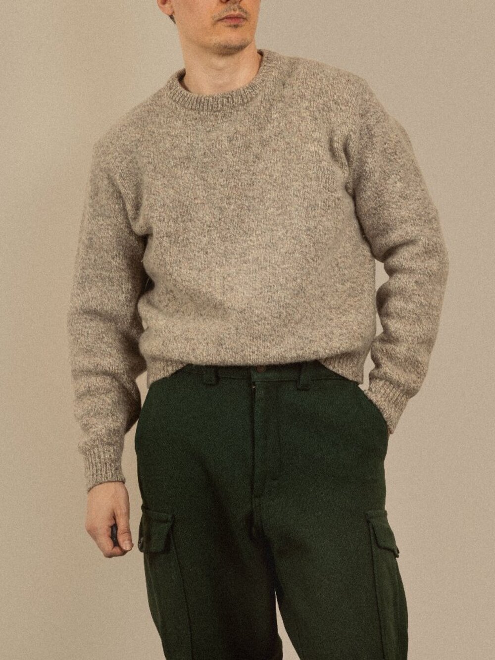 Vintage Lands' End Wool Donegal Tweed Crewneck Sweater Mens M/L Boxy Cropped USA